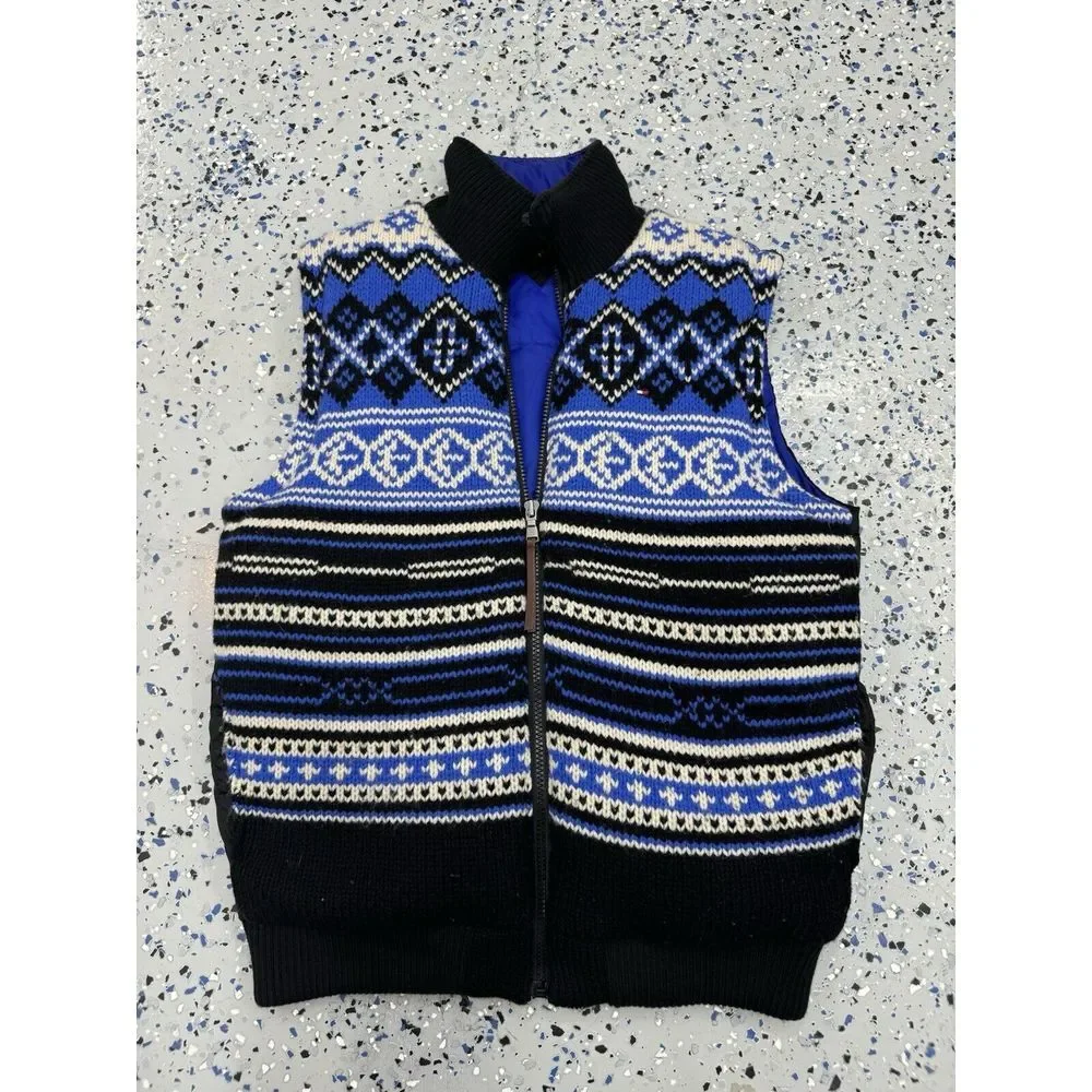 Mens Tommy Hilfiger Size Small S Blue Black Sweater Style Aztec‎ Puffer Vest